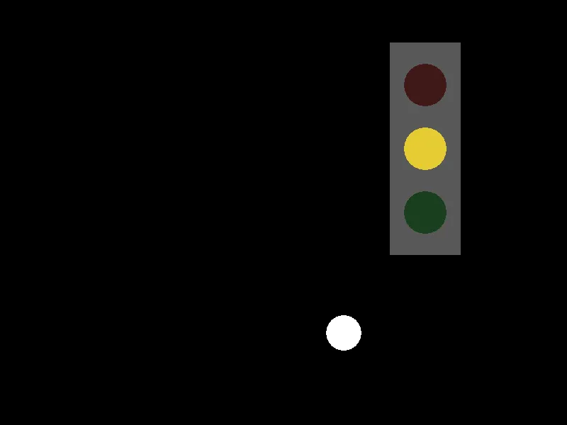 The same signal with the yellow lamp lit and the ball closer