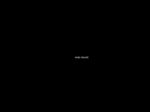 A black 800 by 600 window with the words Hello World! in small white text slightly right of center