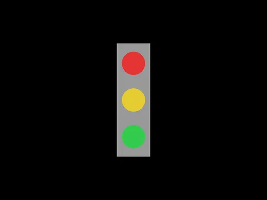 An 800 by 600 black window with a tall gray rectangle in the middle holding three filled circles stacked vertically: red, yellow, and green