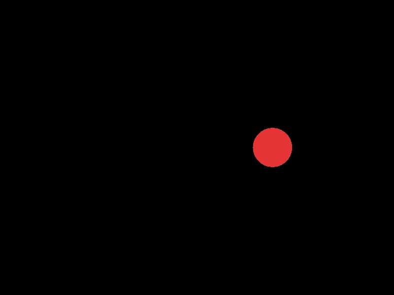 The ball red, moving left, having just bounced