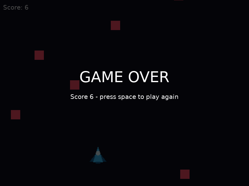 The game over screen with the frozen game world behind it