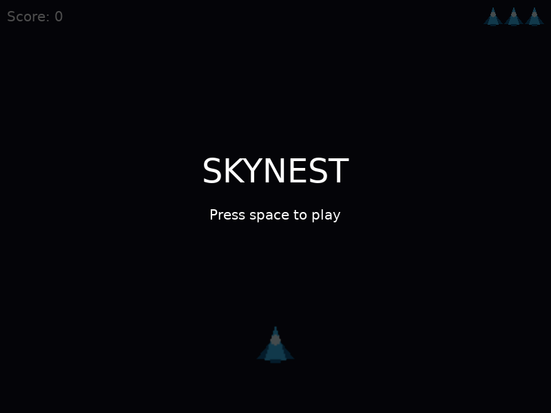 The Skynest title screen with the prompt to press space to play