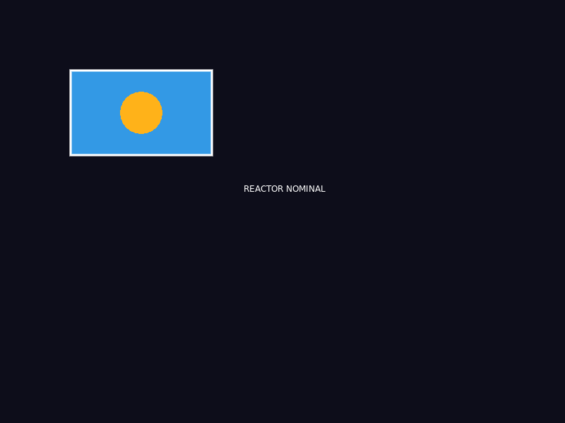 A filled blue rectangle with a white outline, an orange circle, and a text label