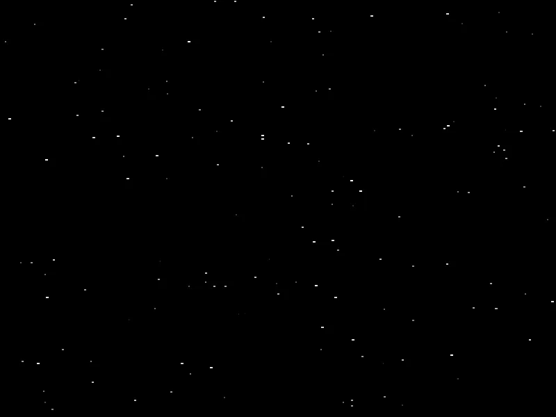 A black 800 by 600 window filled with small white and gray dots of several brightnesses, scattered like a star field