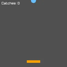 The ball stuck half off the top edge of the dark gray window above the paddle, the score at 0