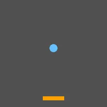 A blue ball halfway down a dark gray window, above an orange paddle at the bottom
