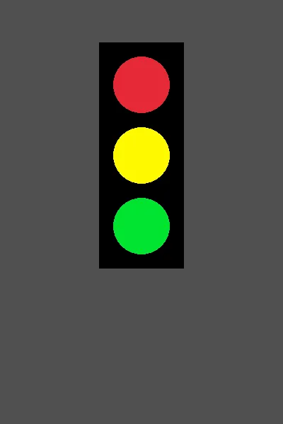 A 400 by 600 dark gray window with a black rectangular stoplight housing centered near the top, holding a red, a yellow, and a green circle stacked vertically