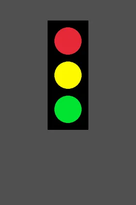 A 400 by 600 dark gray window with a black rectangular stoplight housing centered near the top, holding a red, a yellow, and a green circle stacked 100 pixels apart
