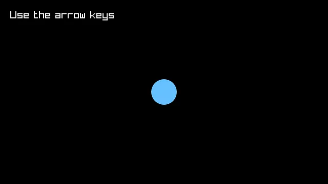 A black window with a light blue circle in the center and the words Use the arrow keys in white in the top left corner