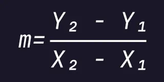 The slope formula: m equals y-two minus y-one, over x-two minus x-one