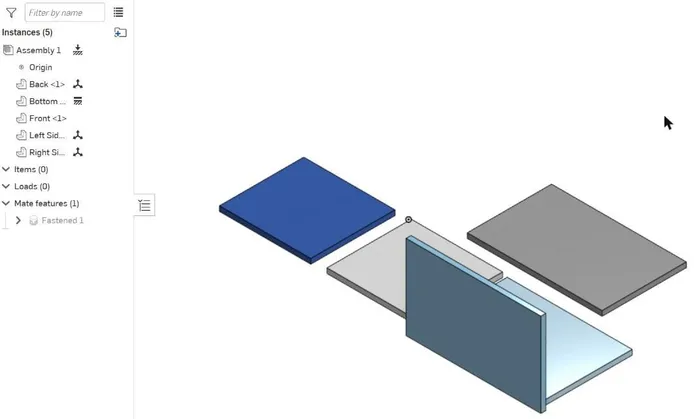 The Front panel fastened upright at the front edge of the Bottom, at the real 5.8 mm thickness, with the other three walls still lying flat